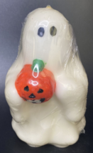 Vintage Ghost Holding Pumpkin Decorative Candle Halloween Unused 5.5&quot; SKU H23 - £15.81 GBP