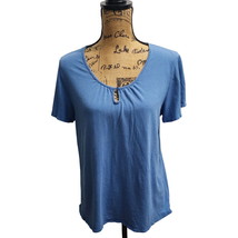 Liz Claiborne Sleepwear Top Keyhole Neck Short Sleeve Blue Size M - £11.48 GBP