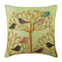 Multicolor Pigeon Green Art Silk 16&quot;x16&quot; Decorative Pillow Covers, Pigeon Love - £26.12 GBP+