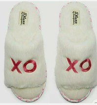 Dluxe By Dearfoams Womens Plush White XO Open Toe Slippers Shoes Small 5-6 - £11.95 GBP