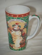 Classic Style Snowman Hot Chocolate Mug Coffee Cup w Gingerbread Men Trim - £11.67 GBP