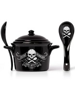 Alchemy Gothic Bone Appetit Bowl Skull Lid Spoon Black China MW DW Safe ... - $29.95