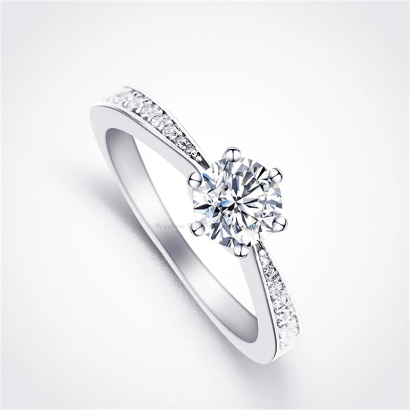 Silver Rings 5.0mm/6.5mm Moissanite Diamonds Wedding Fine Jewelry Round White Ge - £37.29 GBP