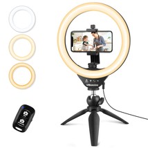 10&quot; Selfie Ring Light With Tripod Stand &amp; Cell Phone Holder, Dimmable De... - £23.42 GBP