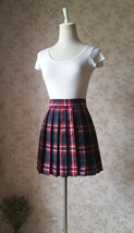 Red Navy Short Plaid Skirt Outfit Women High Waisted Pleated Plaid Skirts image 3