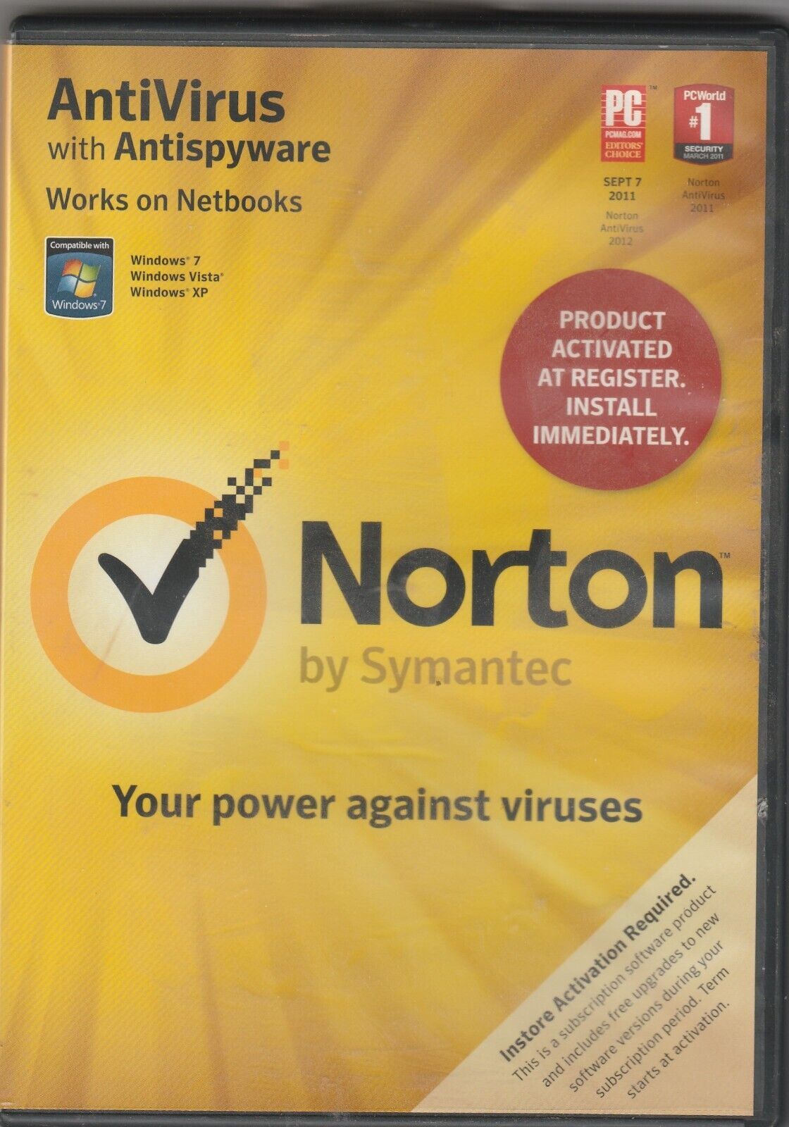 Norton AntiVirus with AntiSpyware by Symantec for Windows 7/Vista/XP ~ 2011 - $21.77