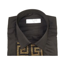Men CEREMONIA Turkey Shirt 100% Cotton Fancy Rhine Stones #TSV 15 Black Slim Fit image 10