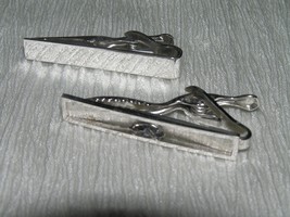Vintage Lot of 2 SWANK Marked or Not Silvertone Rectangle Plain or w Rhinestone - £7.58 GBP