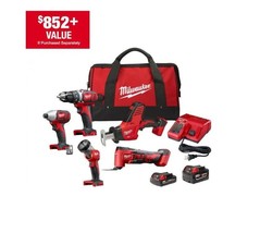 MILWAUKEE M18 18V Lithium-Ion Cordless Combo Kit (5-Tool) with (2) Batte... - $466.57