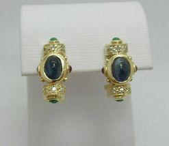 2.50Ct Emerald Ruby Sapphire Diamond Hoops Huggie Earrings 14K Yellow Gold Over - £81.35 GBP