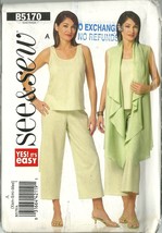 See And Sew Sewing Pattern 5170 Misses Womens Top Pants Cover-Up Size XS... - $9.99