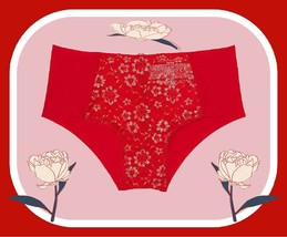 S  Red Lipstick w Gold LUREX Lace NO SHOW Smooth Victorias Secret Cheeky Panty - £8.78 GBP