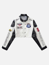 Badge Short PU Leather Racing Jacket - $44.99