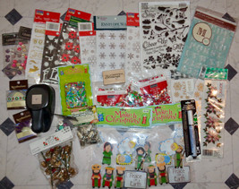Paper Christmas Craft Lot 28 Pc Stickers EK 1&quot; Punch Stamps Sequins Tran... - £11.84 GBP