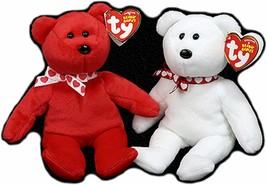 Set of 2 Ty Valentine&#39;s Day Beanie Babies Bear White Xavier &amp; Red Amora ... - £17.29 GBP