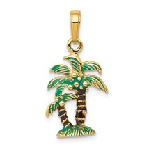 14K Gold Enamel Palm Trees Pendant Charm Jewelry 25mm x 13mm - £155.59 GBP