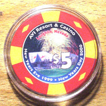 (1) $5. AVI CASINO CHIP - 1999 - Laughlin, Nevada - New Years Eve - £7.00 GBP