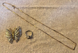 3 Pieces Vintage Avon - Butterfly Brooch, Chain, Ring - $20.19