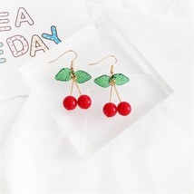 Japanese and Korean Sweet Fashion Youth Girl Student Fruit Cherry Earrings Fresh - £7.44 GBP