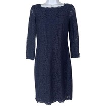 Adrianna Papell Womens Sheath Dress Size 4 Navy Blue Lace Overlay 3/4 Sl... - £26.83 GBP