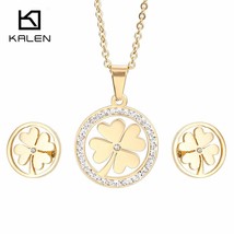 Kalen Lucky Gold Clover Jewelry Sets For Women Stainless Steel &amp; Rhinestone Four - £16.85 GBP