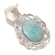 Cabochon Amozonite Natural Gemstone 925 Silver Overlay Handmade Flower Pendant - £10.43 GBP