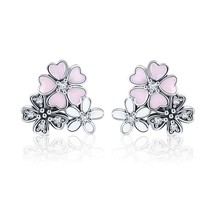 BISAER Flower Stud Earring 925 Silver Cherry Daisy Bloom Dazzling CZ Earrings Fo - £17.16 GBP