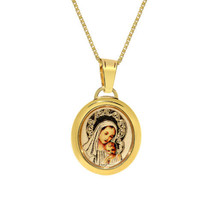 Genuine 14k Yellow Gold Enamel Virgin &amp; Baby Jesus Pendant Necklace 16&quot; to 22&quot; - $302.00+