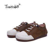 Tastabo Genuine Leather Handmade Women Shoes Simple Soft soles Lace-up shoes Bro - £65.76 GBP
