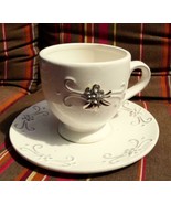 White Cup and Saucer Set with rhinestones jewel decorations - £12.35 GBP