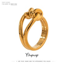 Trendy Tie Round Hollow Ring 18k Plated Stainless Steel High Quality Jewelry Tem - $13.86