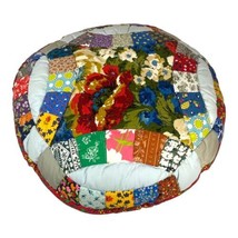 Vintage Patchwork Crazy Quilt Round Pillow 15” Accent Throw Handmade Quilted - $32.71