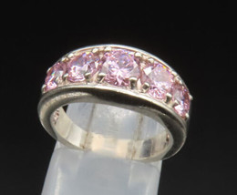 925 Sterling Silver - Vintage Sparkly Pink Cubic Zirconia Ring Sz 5 - RG25205 - £26.59 GBP