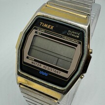 VTG Timex Quartz Watch Men Gold Tone Barrel Stretch LCD Digital~For Part... - $26.59