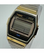 VTG Timex Quartz Watch Men Gold Tone Barrel Stretch LCD Digital~For Part... - $36.48 CAD