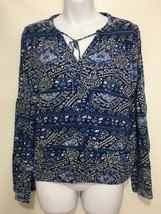 Lucky Brand Womens S Live in Love Blue Black Boho Long Sleeve Pullover Top - $20.09