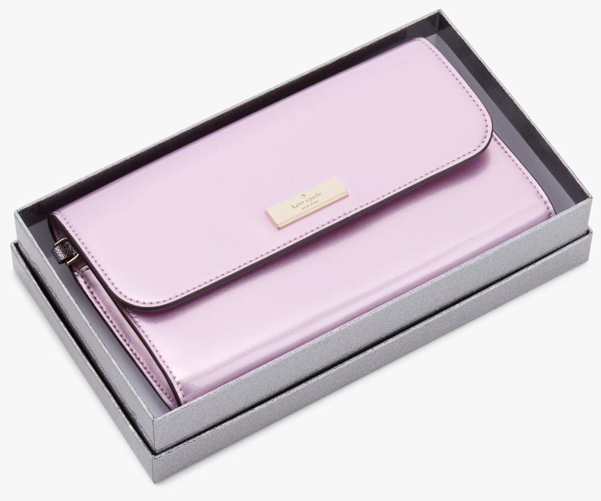 Kate Spade Kenzie Medium Flap Wristlet Patent Wallet Quartz Pink KJ015 NWT $199