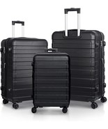 Expandable Luggage Set 3 Piece 21&quot;26&quot;30&quot; Black Hardshell Suitcase with T... - $232.06 CAD
