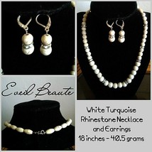 White Turquoise Rhinestone Necklace and Earrings - £23.73 GBP