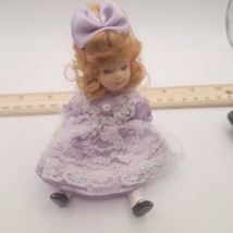 5in Purple Porcelain Doll Light Brown Curvy Hair - £5.70 GBP