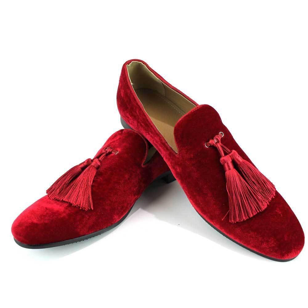Men's Red Valvet Tassel Loafer Slips On Premium Quality Handmade Casual Shoes