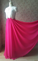 Fuchsia Hot Pink Full Chiffon Skirt Women Cusotm Plus Size Flowy Maxi Skirt image 6