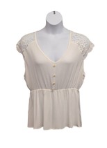 BloomChic Top Womens Size 16 White V Neck Peplum Waist Gauze Crochet Cap Sleeve - £12.91 GBP