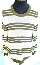 Wild Honey Top Womens  Size Large Boucle Striped Knit Sweater  Patch Sleeves - £11.54 GBP