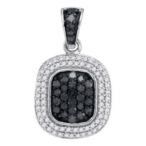 10k White Gold Womens Round Black Color Enhanced Diamond Square Cluster Pendant - £252.65 GBP