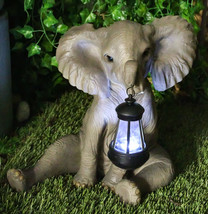 Ebros Pachy Elephant Garden Patio Figurine W/ Solar LED Lantern Lamp 13.... - $81.99