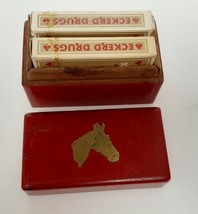 VTG Eckerd Drugs Pinochle Playing Cards Set in Wood Box Horse Head Lid - £34.55 GBP