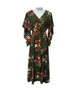 Simplee Olive Green White Red Button Floral Bell Sleeve Boho Maxi Dress ... - €16,46 EUR