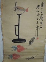 Hand Painted Watercolor 35&quot;x19&quot; Painting Oil Lamp Mice &amp; Carrots poss Qi... - $26,500.68 MXN