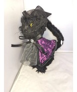 Halloween  Black Cat Witch Purple Cape Hat  12&quot;Faux Fur Party Night Scar... - £11.70 GBP